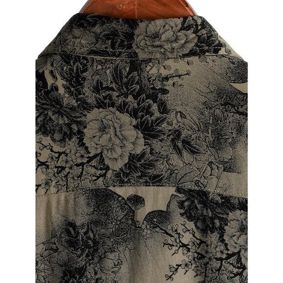 Mens Khaki Hawaiian Shirt Short Sleeve Button Down Tropical Floral Casual Beach - Picture 6 of 6